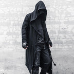 Men's Gothic Longline Hooded Cardigan with Draped Front