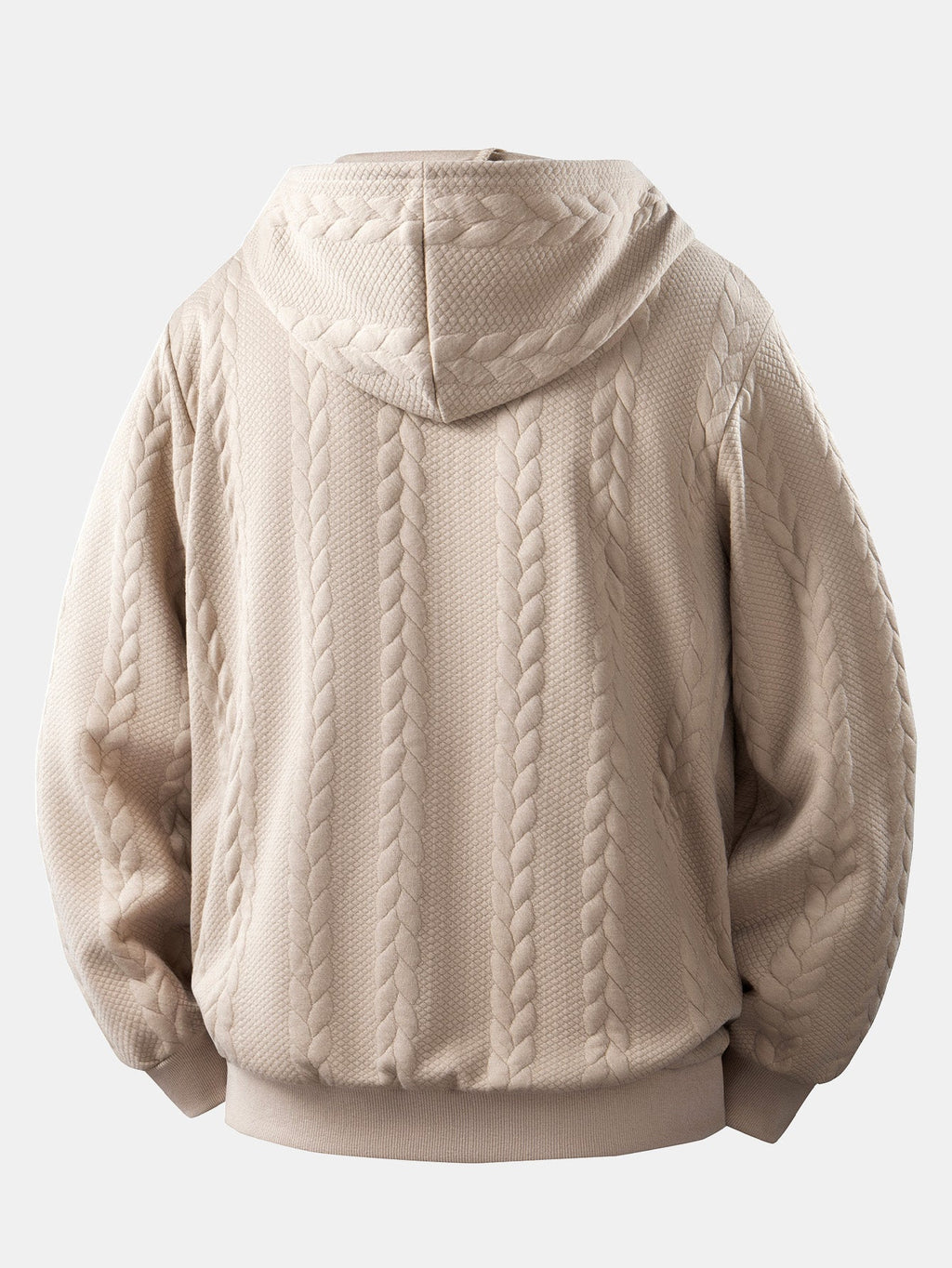 Men's Cable Jacquard Zip-Up Hoodie – Textured Long Sleeve Hooded Sweatshirt