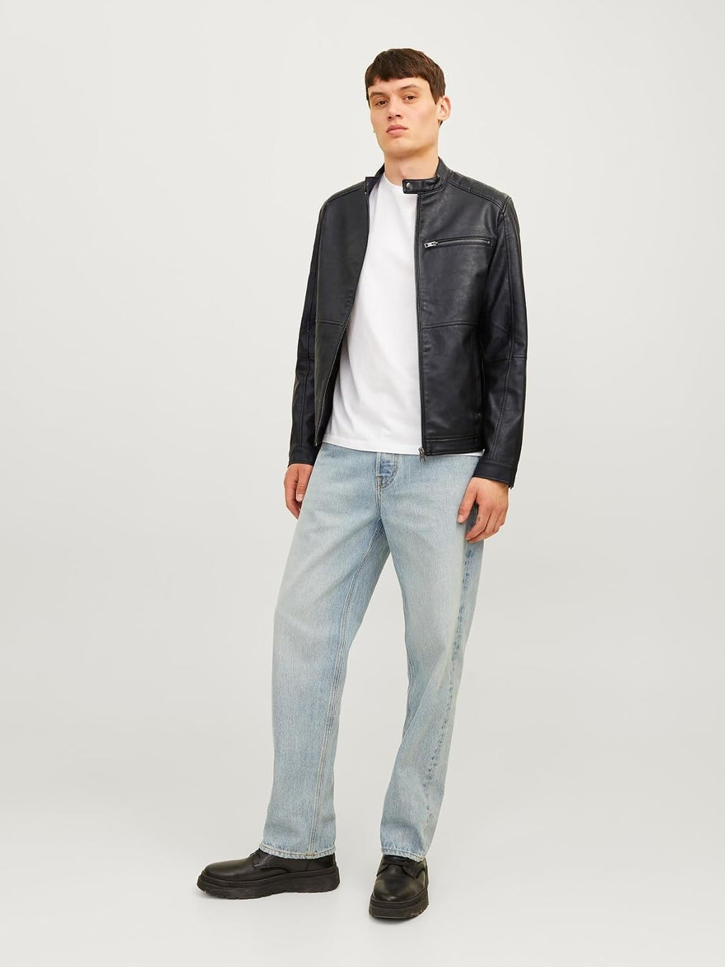 Men's Panelled Faux-Leather Biker Jacket