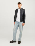 Men's Panelled Faux-Leather Biker Jacket