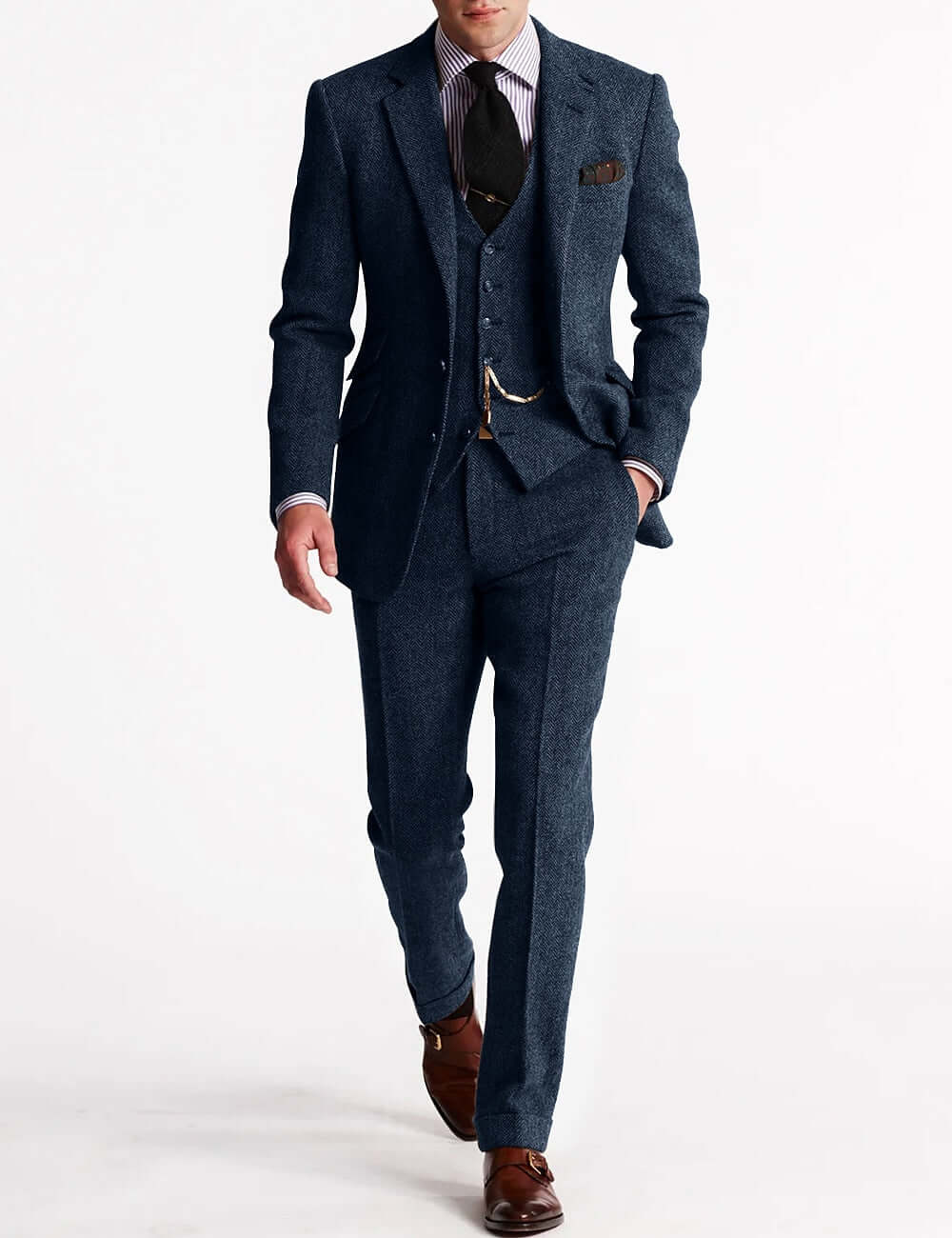 Men's Three-Piece Tweed-Style Suit – Vintage Cut