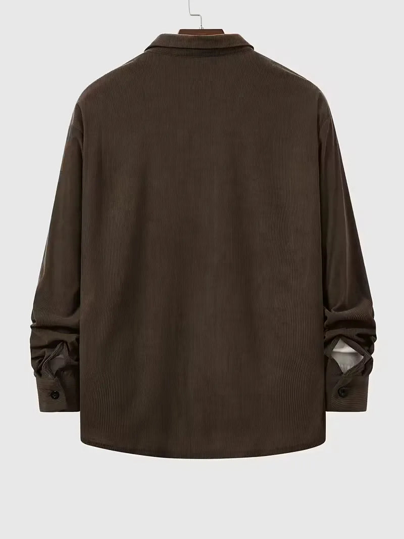 Men's Ribbed Long Sleeve Shirt with Chest Pocket