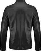 Men's Sleek Faux-Leather Biker Jacket – Minimal Stand-Collar Zip-Up Moto
