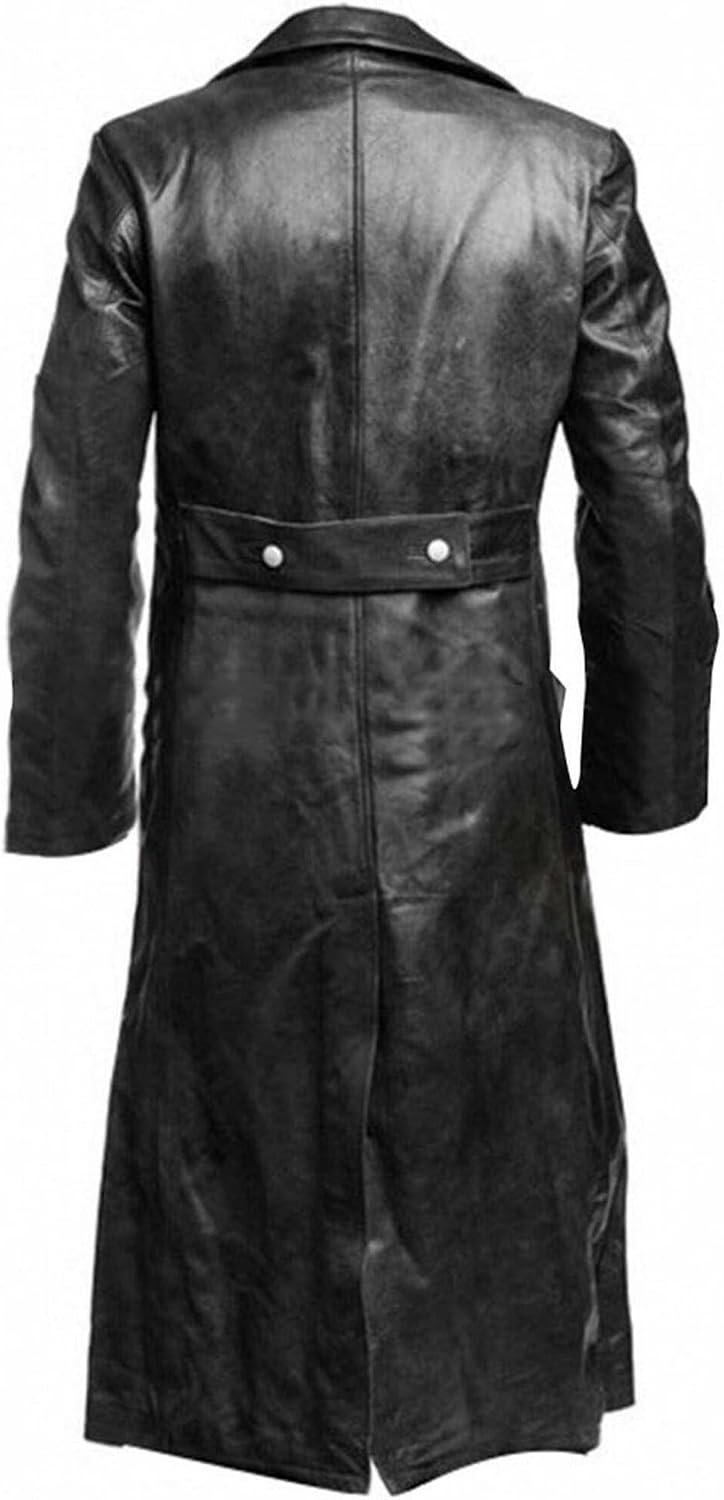 Men's Long Double-Breasted Trench Coat with Wide Lapels