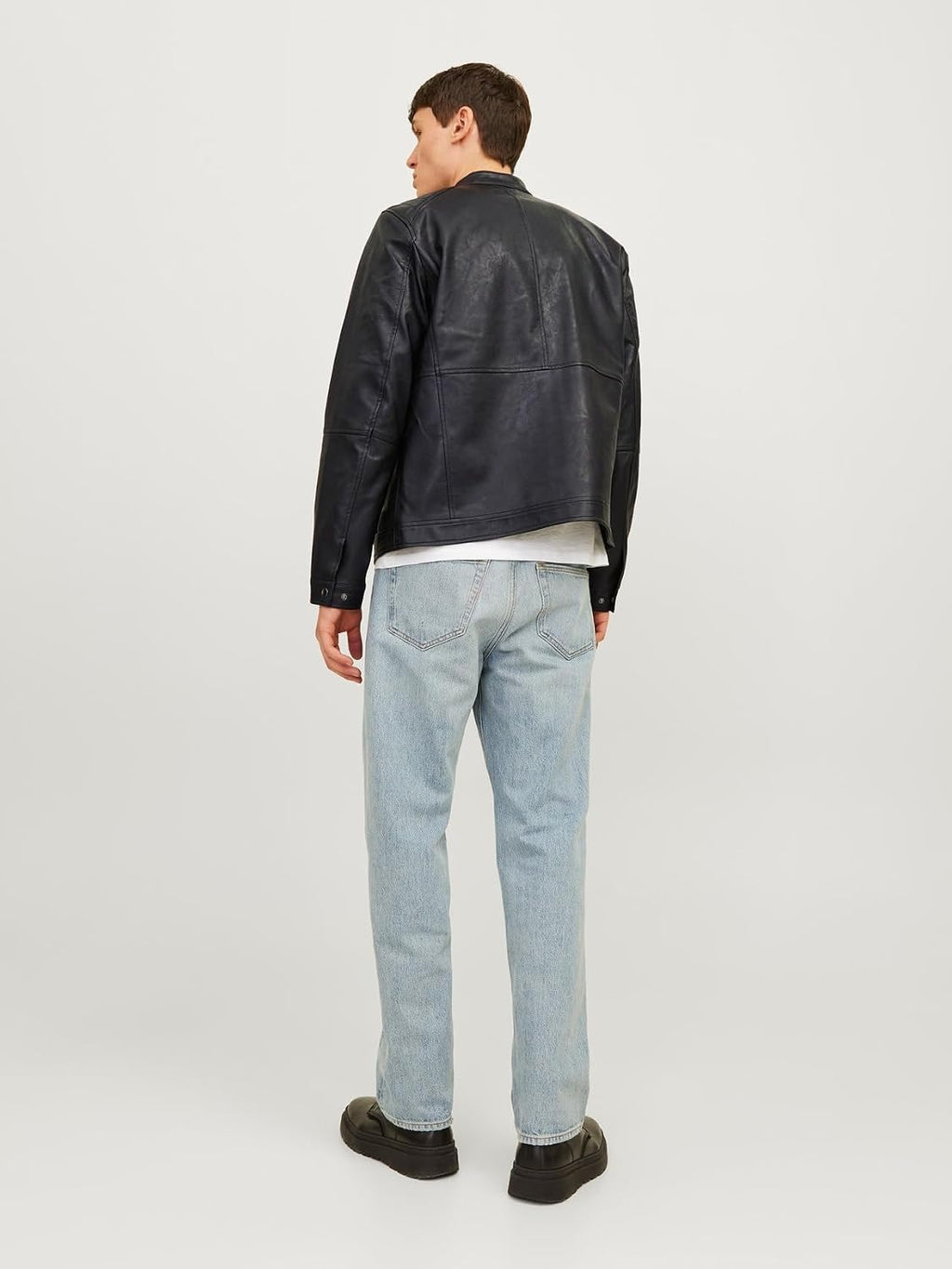 Men's Panelled Faux-Leather Biker Jacket