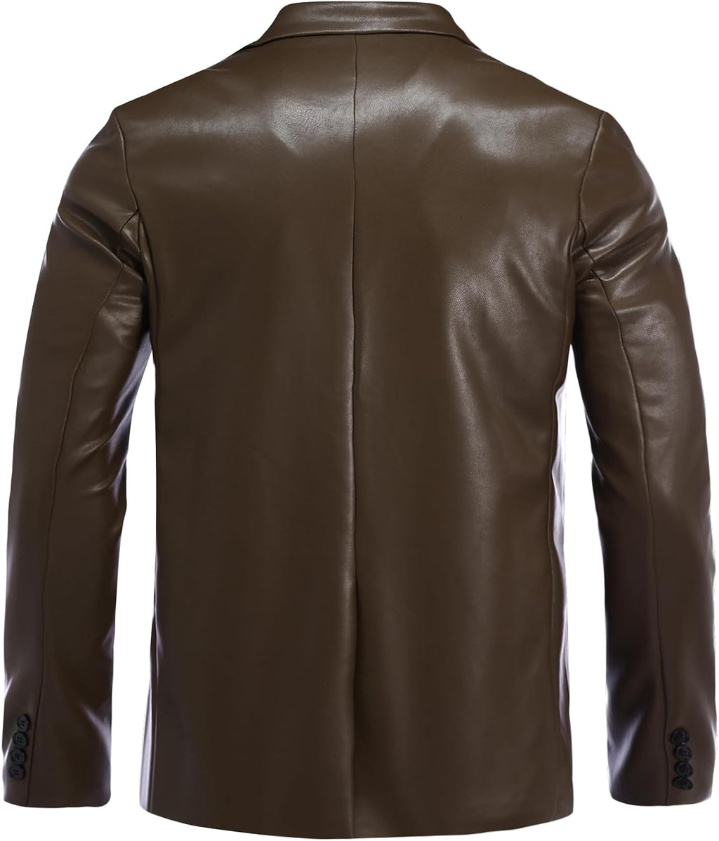 Men's Faux-Leather Tailored Blazer – Regular-Fit Two-Button Lapel Jacket