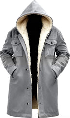 Men's Fleece-Lined Hooded Winter Coat with Flap Pockets