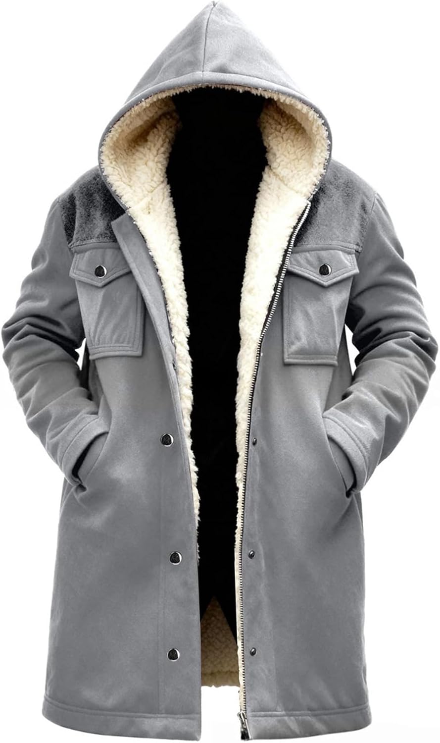 Men's Fleece-Lined Hooded Winter Coat with Flap Pockets