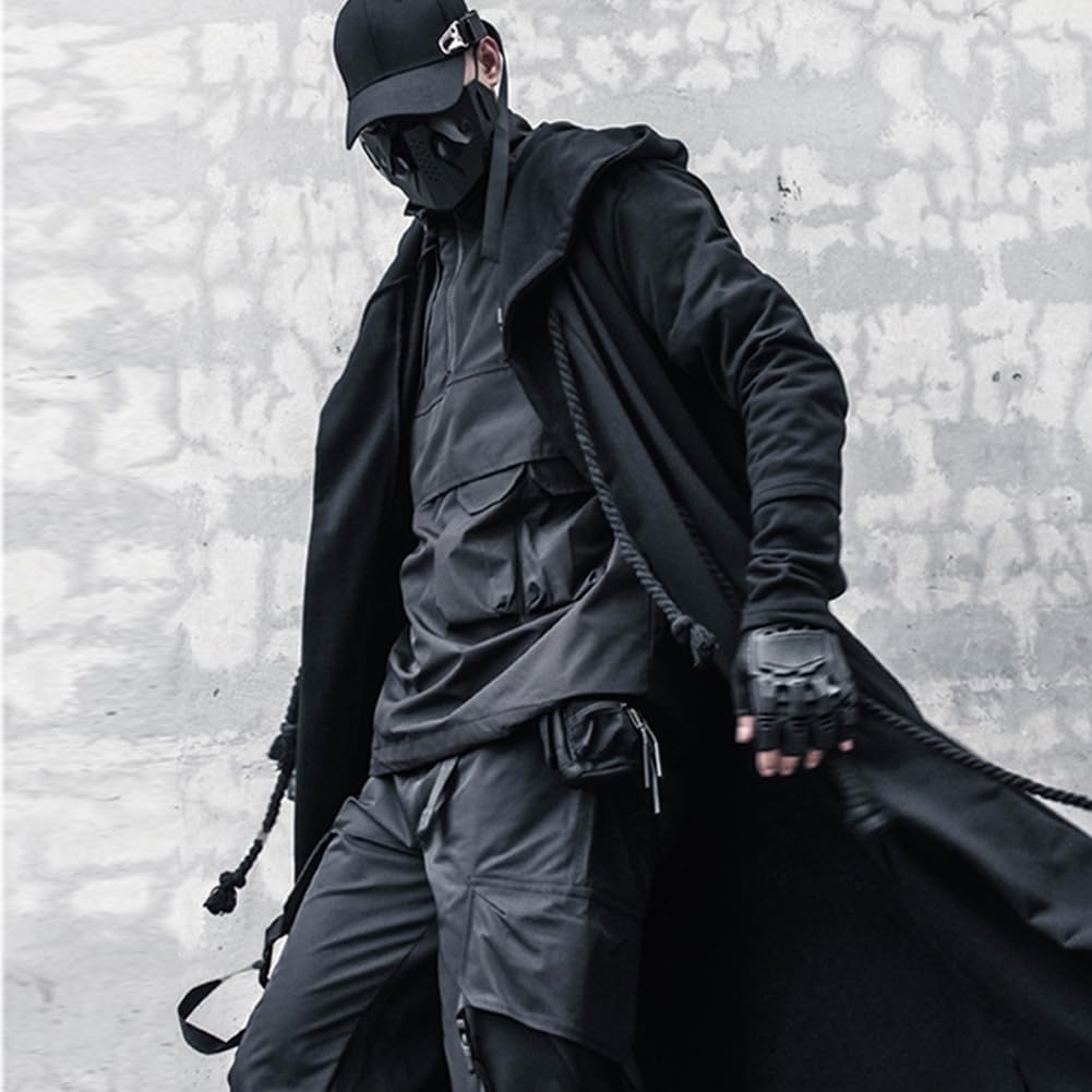 Men's Gothic Longline Hooded Cardigan with Draped Front