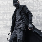 Men's Gothic Longline Hooded Cardigan with Draped Front