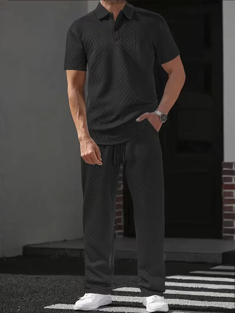 Men's Jacquard Polo and Trouser Lounge Set