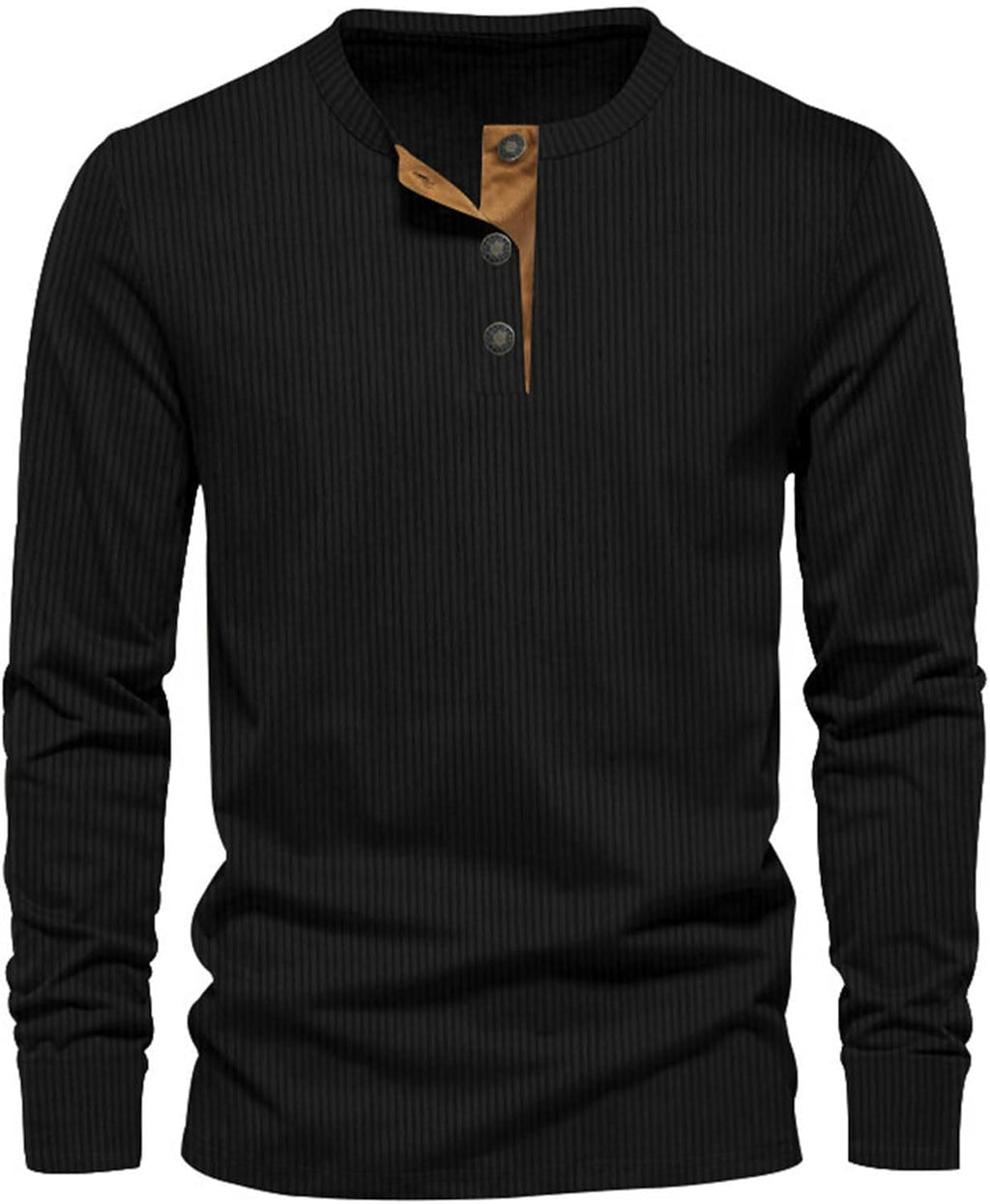Men's Ribbed Henley Shirt – Long Sleeve Casual Top