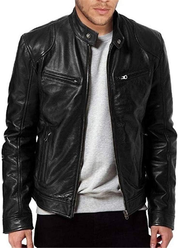 Men's Vintage Faux-Leather Biker Jacket – Slim-Fit Stand-Collar Zip-Up