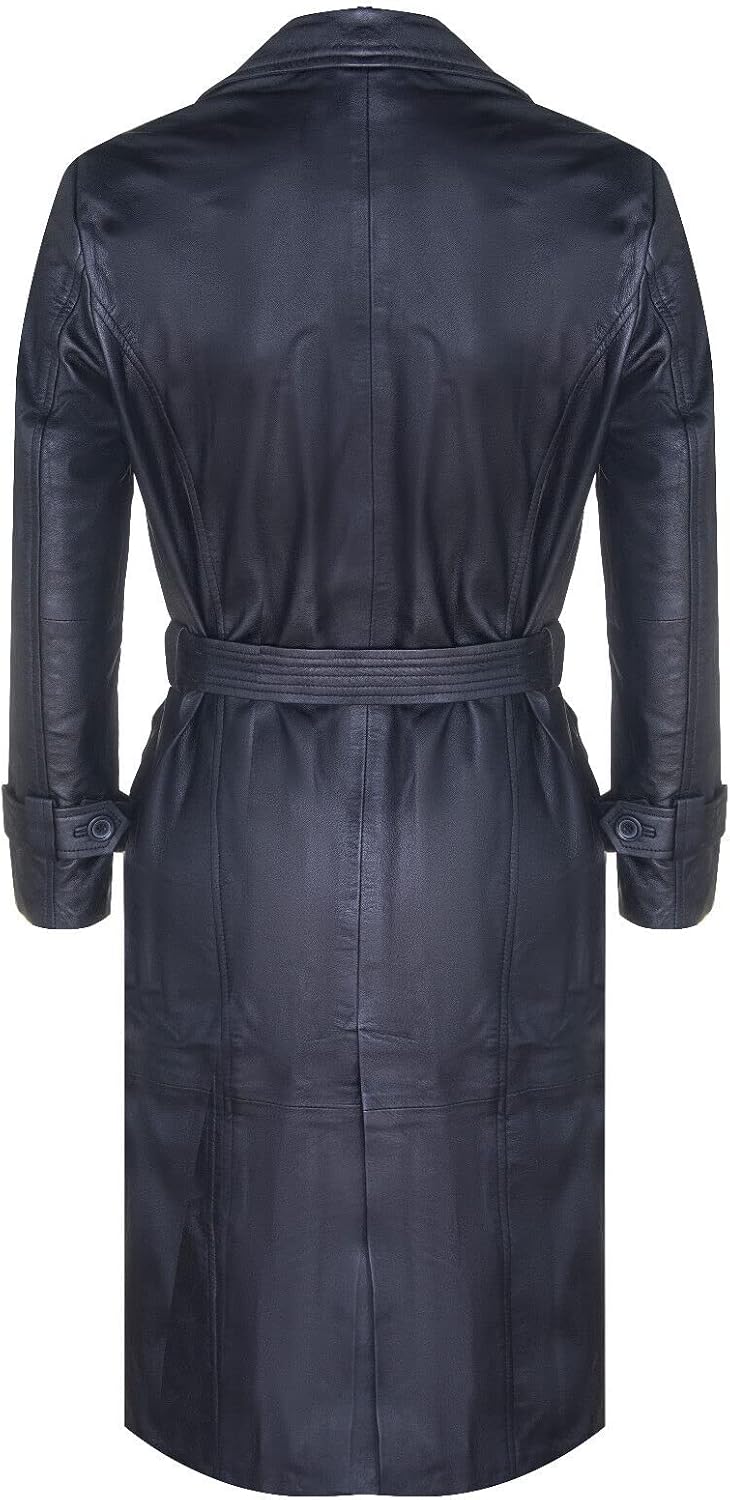 Men's Lamb Nappa leather-look Trench Coat with Tie Belt
