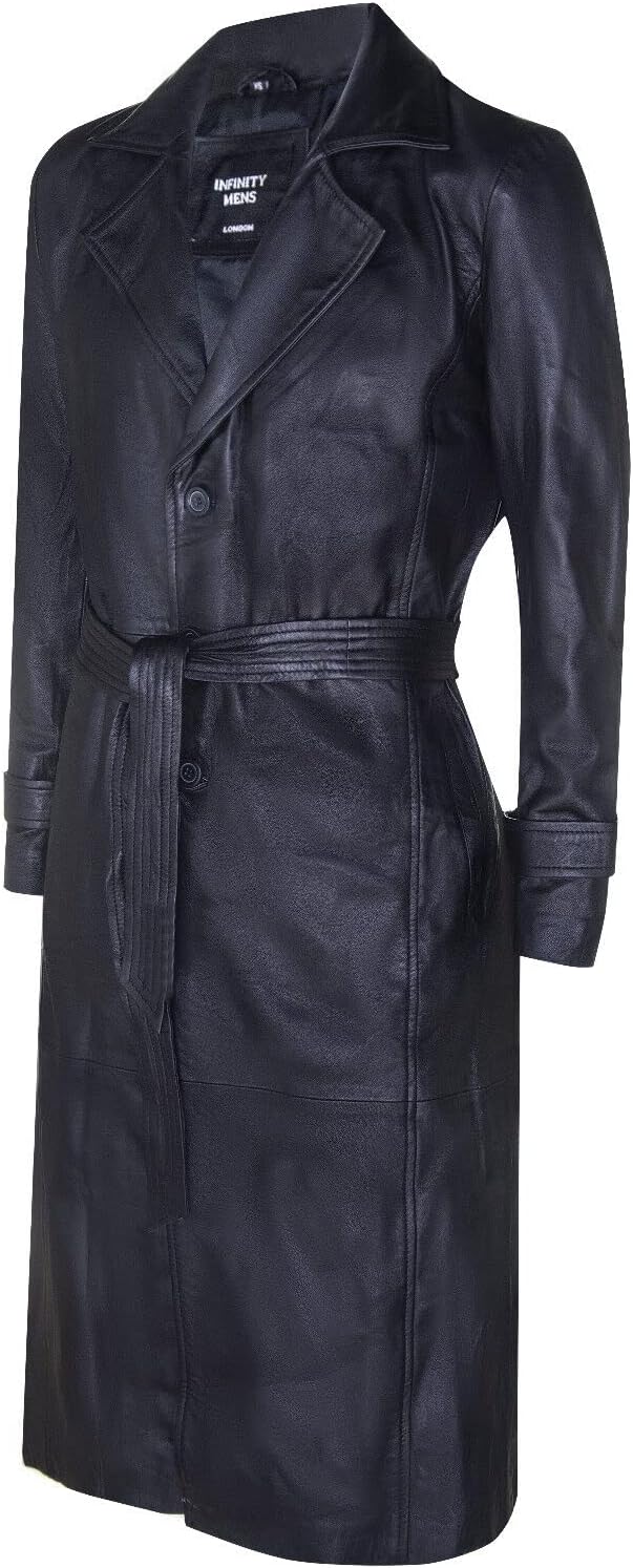 Men's Lamb Nappa leather-look Trench Coat with Tie Belt