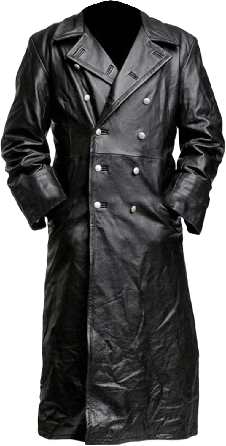 Men's Long Double-Breasted Trench Coat with Wide Lapels