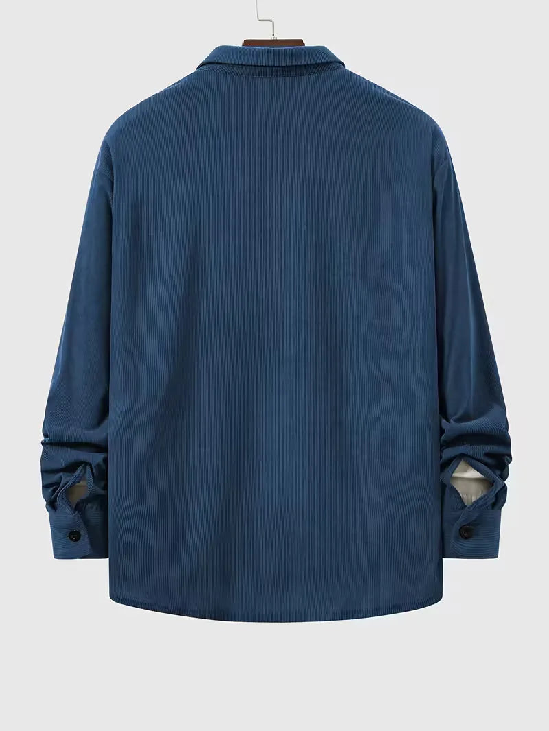 Men's Ribbed Long Sleeve Shirt with Chest Pocket