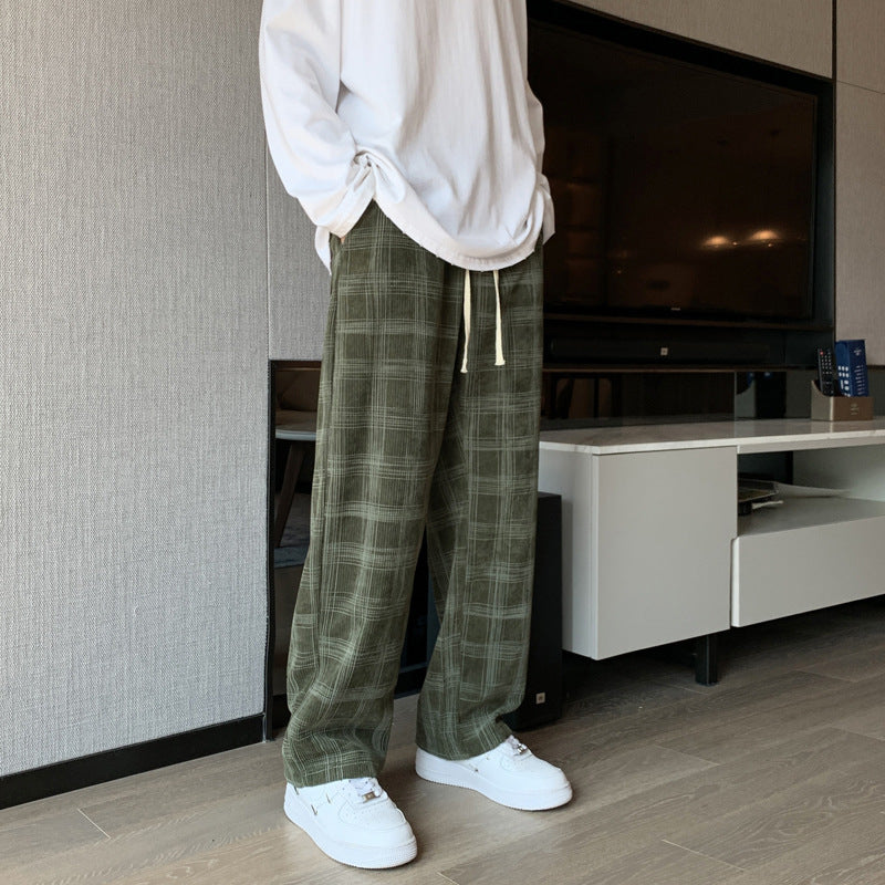 Men's Plaid Corduroy Trousers – Checked Cord Pants in Army Green or Black