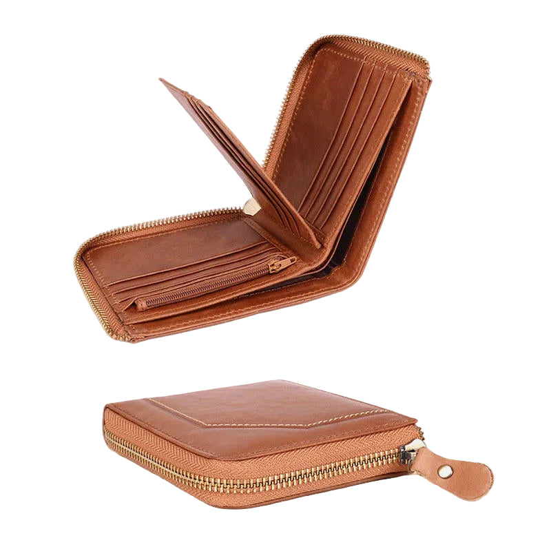 Men's leather-look RFID Wallet – Vintage Zip-Around Bifold