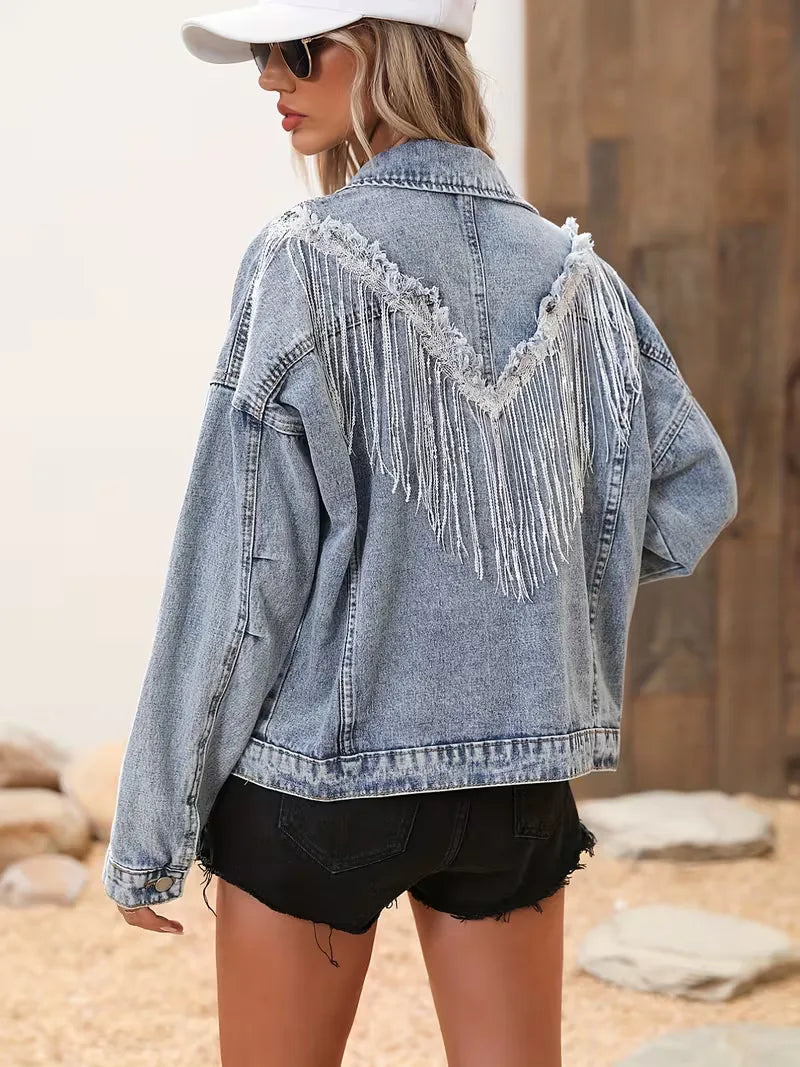 Women's Long-sleeve Trucker Jacket – Light Blue