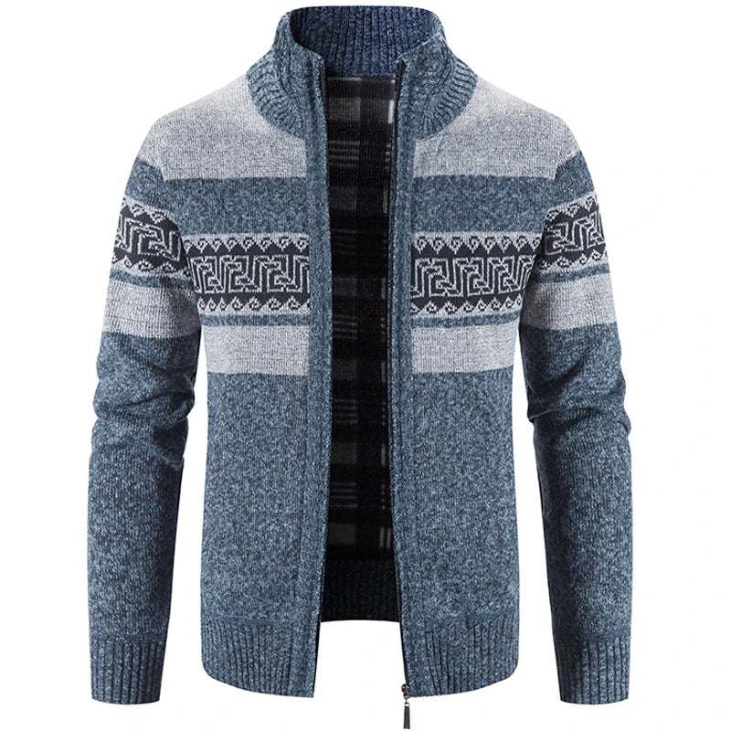 Men's Warm Knitted Zip-Up Jacket – Soft Stand-Collar Sweater