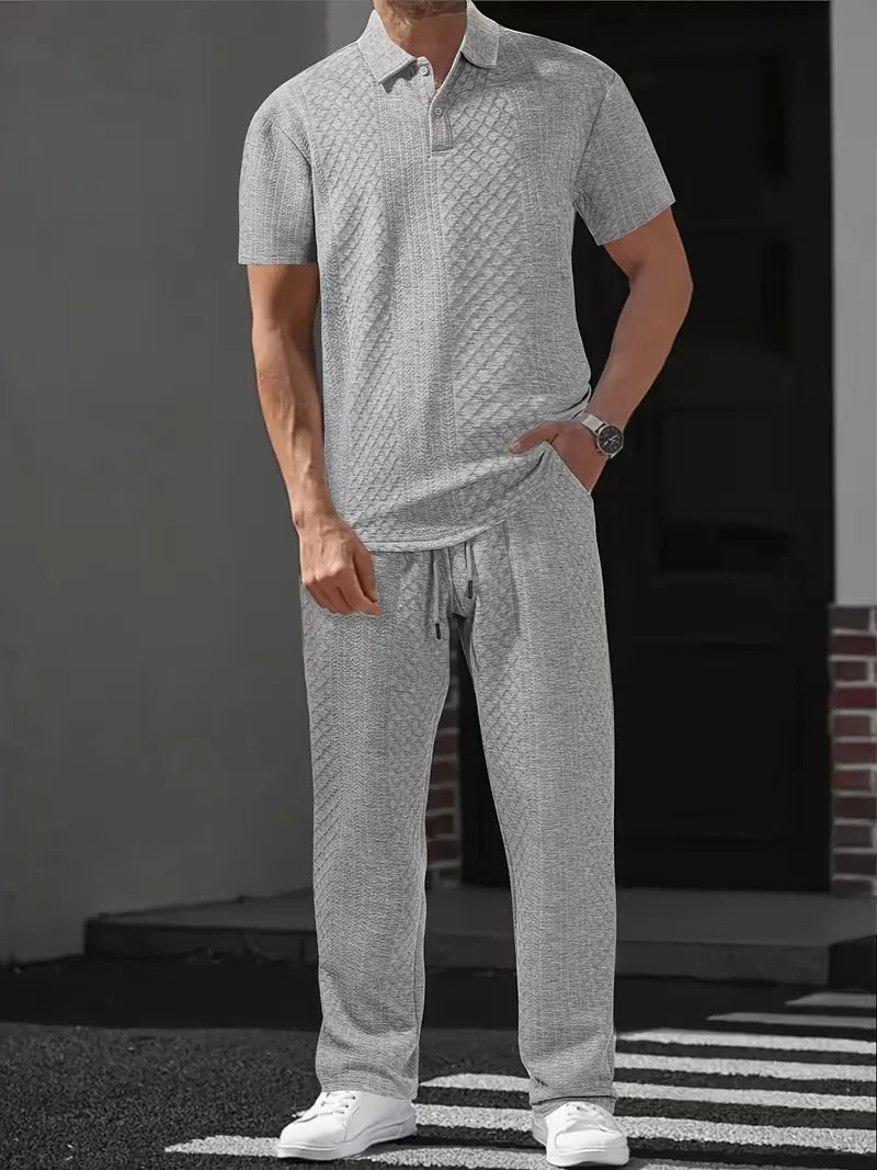 Men's Jacquard Polo and Trouser Lounge Set