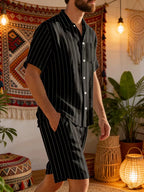 Men's Vertical Stripe Shirt and Shorts Set