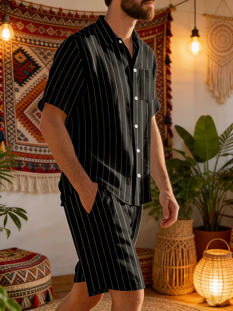 Men's Vertical Stripe Shirt and Shorts Set