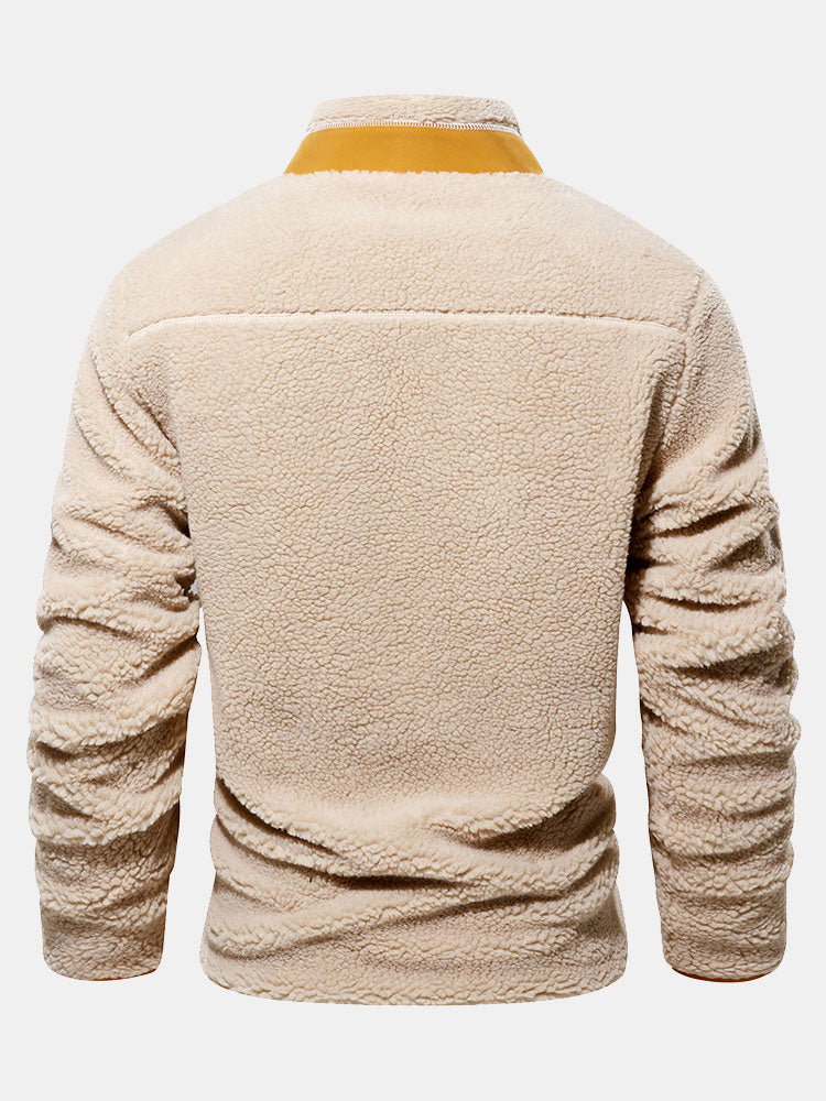 Men's Teddy Fleece Zip-Up Jacket – Warm High Collar Outdoor Layer