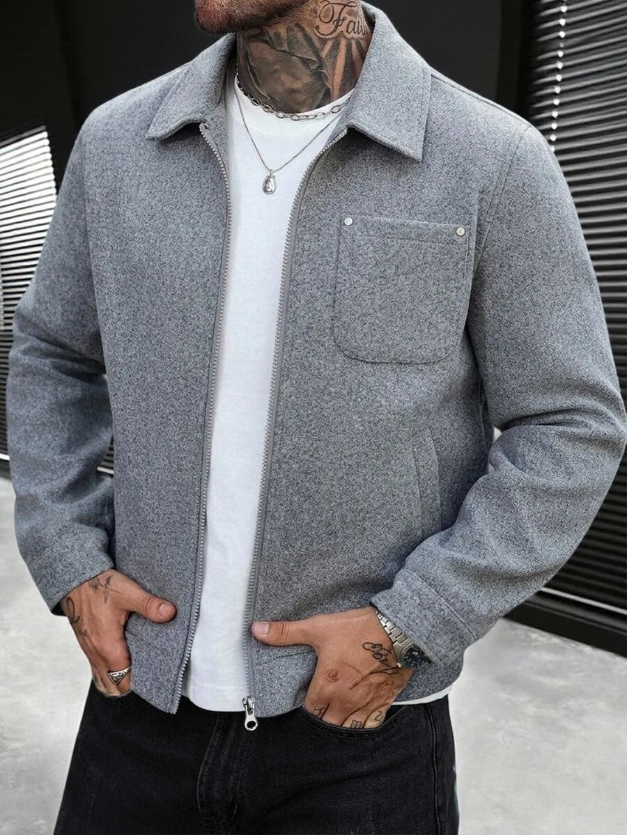 Men's Bomber Jacket with Collared Neckline
