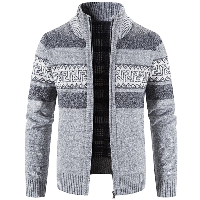 Men's Warm Knitted Zip-Up Jacket – Soft Stand-Collar Sweater