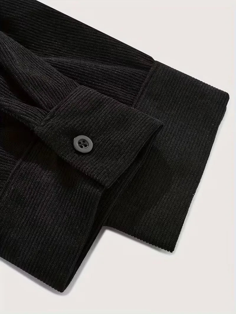 Men's Ribbed Long Sleeve Shirt with Chest Pocket
