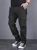 Men's Straight-Leg Cargo Trousers in Black