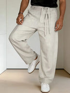 Men's Straight-Leg Trousers with Tie Belt