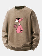 Men's Vintage Washed Cotton Sweatshirt with Pink Panther Graphic