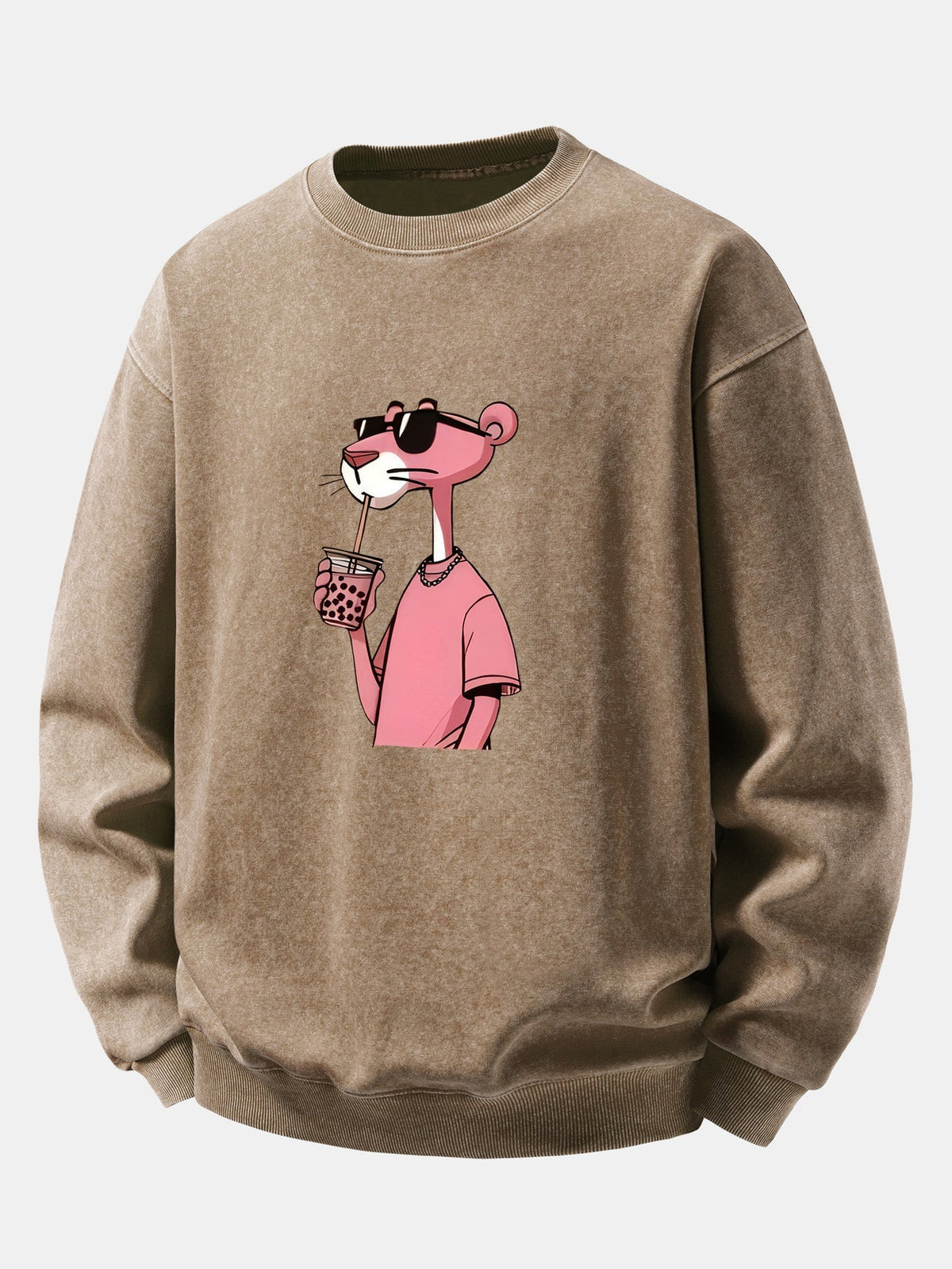 Men's Vintage Washed Cotton Sweatshirt with Pink Panther Graphic