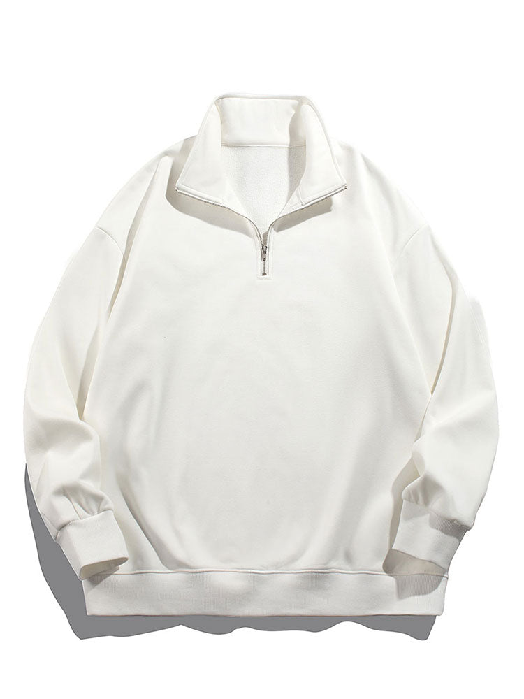 Men's Teddy Fleece Lined Half Zip Sweatshirt with Stand Collar