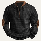 Men's Patterned Half-Zip Jumper with Elbow Patches