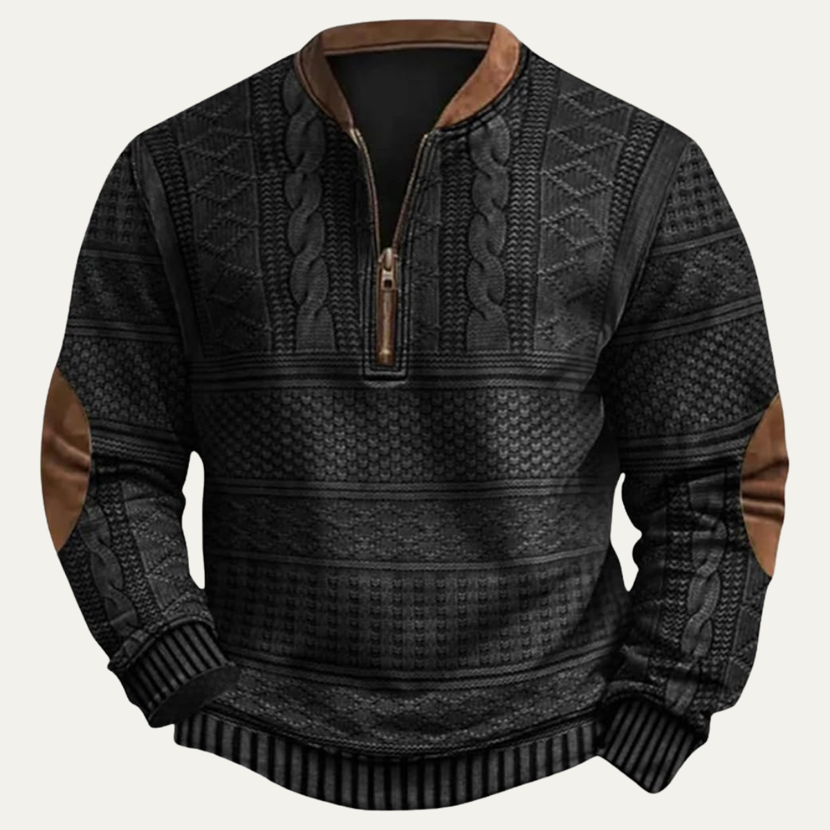 Men's Patterned Half-Zip Jumper with Elbow Patches