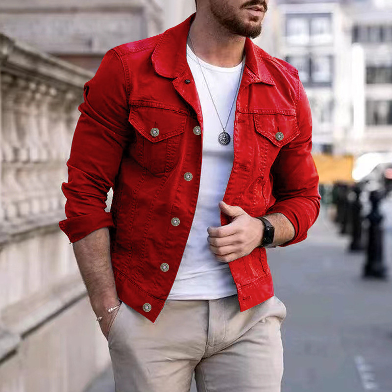 Men's Fitted Denim Trucker Jacket with Flap Pockets