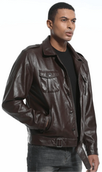 Men's Leather-look Jacket with Mandarin Collar