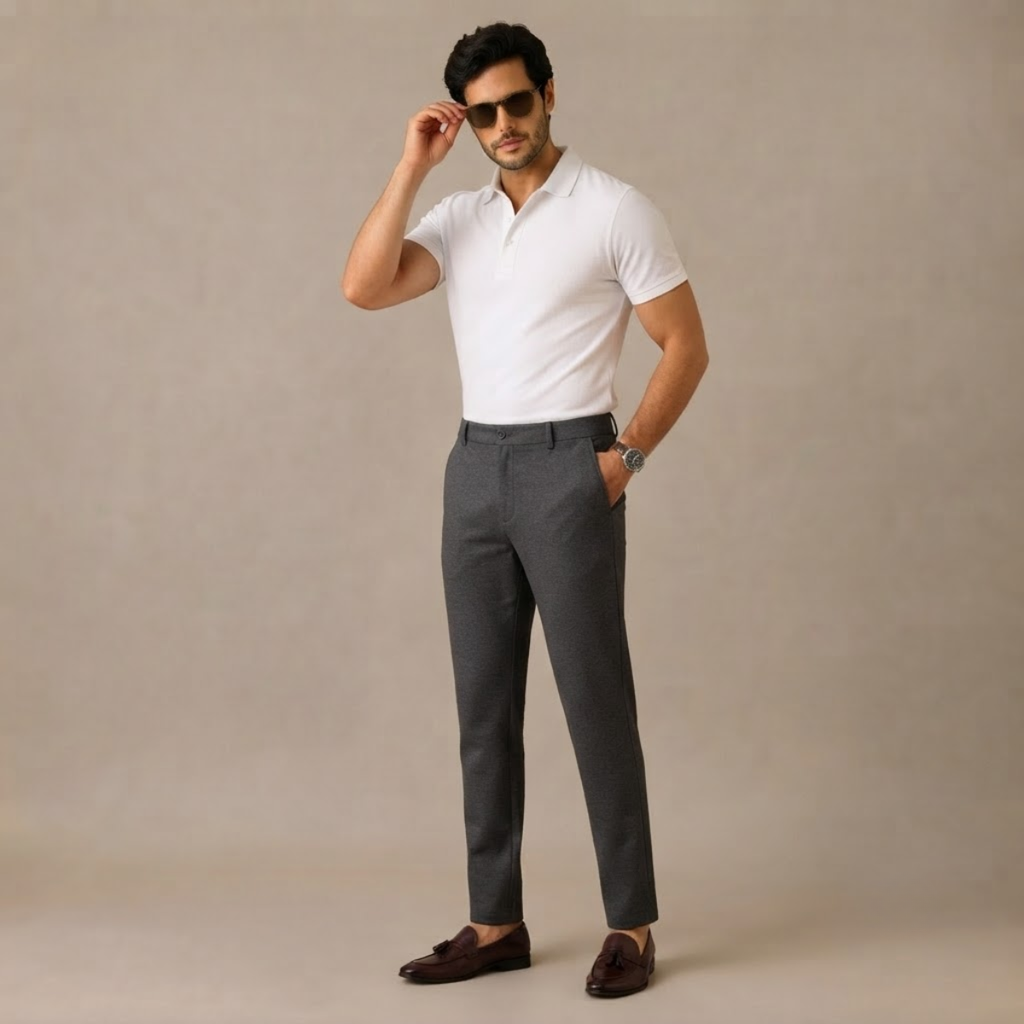 Men's Slim-Fit Stretch Dress Trousers – Flat Front