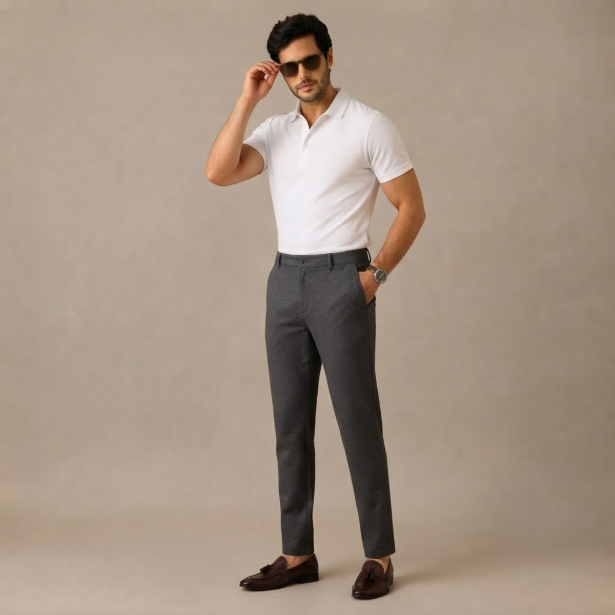 Men's Slim-Fit Stretch Dress Trousers – Flat Front