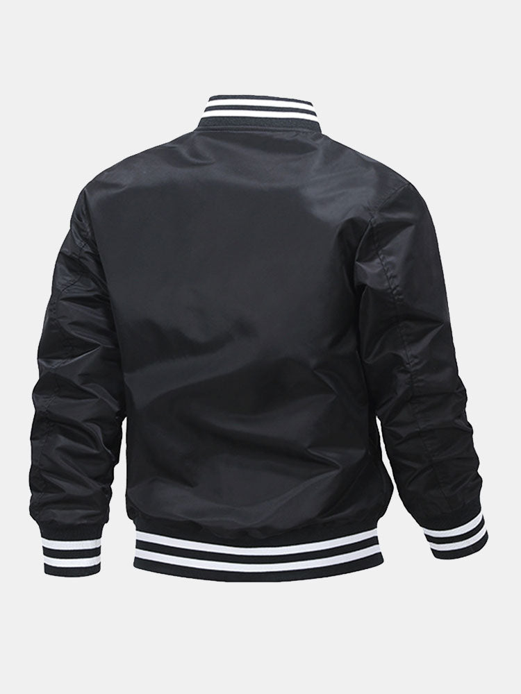 Men's Classic Baseball Bomber Jacket – Snap-Button Varsity Style Outerwear