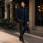 Men's Double-Collar Wool-Blend Business Coat