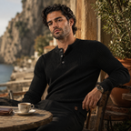 Men's Ribbed Henley Knit Jumper – Button Neck