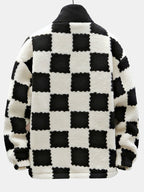 Men's Printed Teddy Fleece Jacket with High Collar
