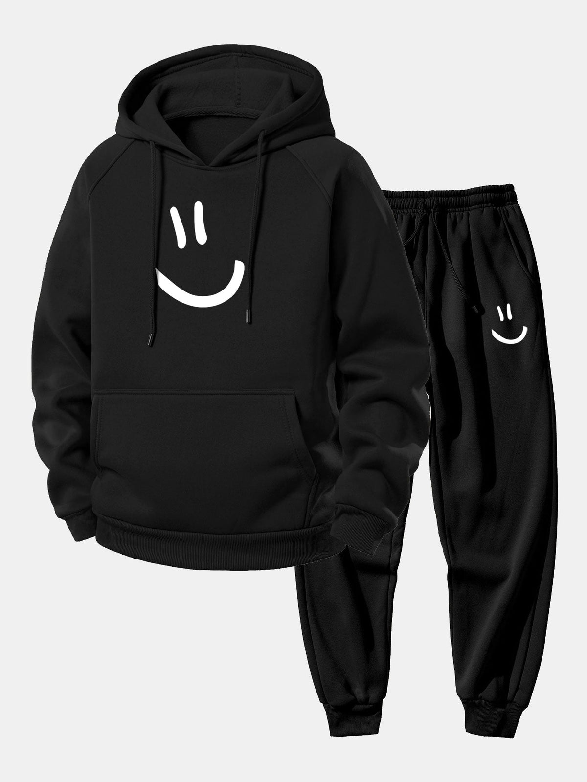 Men's Loose Fit Hoodie Tracksuit – Printed Polyester Set