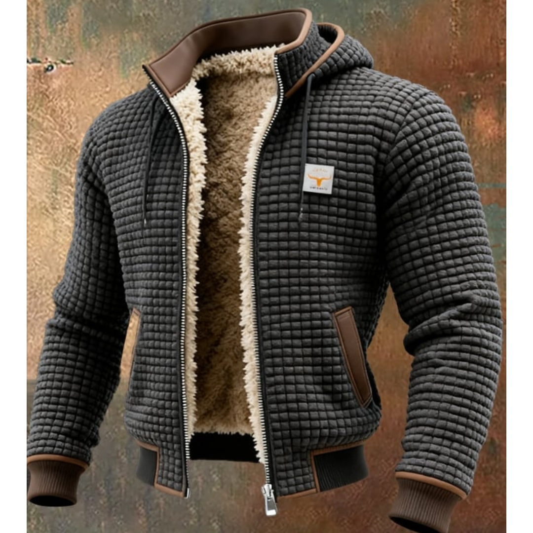 Men's Thermal Fleece Winter Jacket – Quilted Hooded Zip-Up Coat