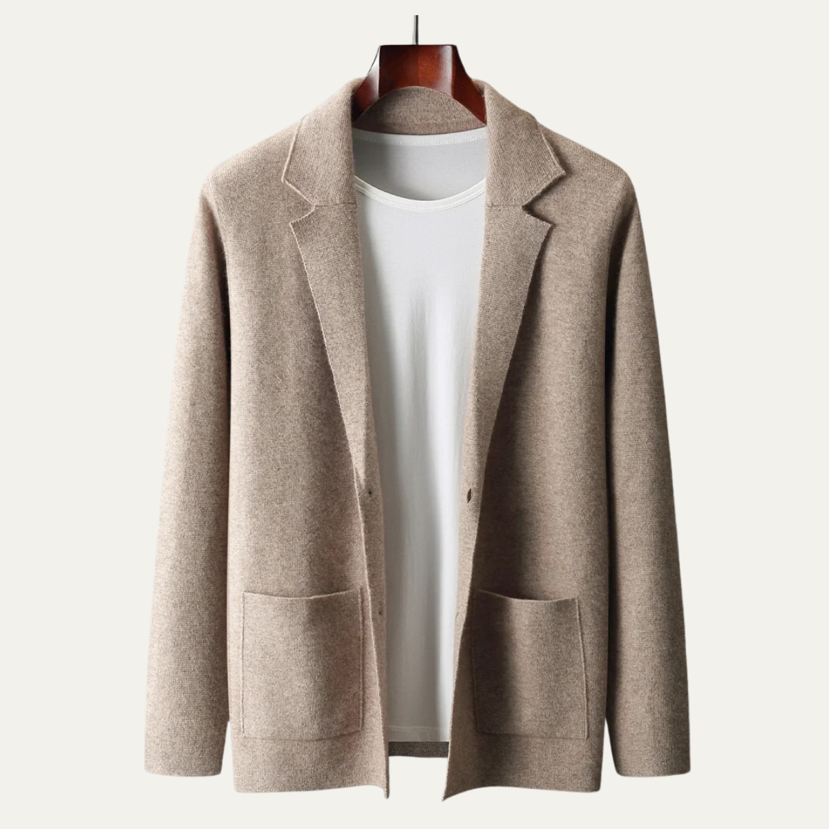 Men's Soft Wool-Blend Knit Cardigan with Suit Collar